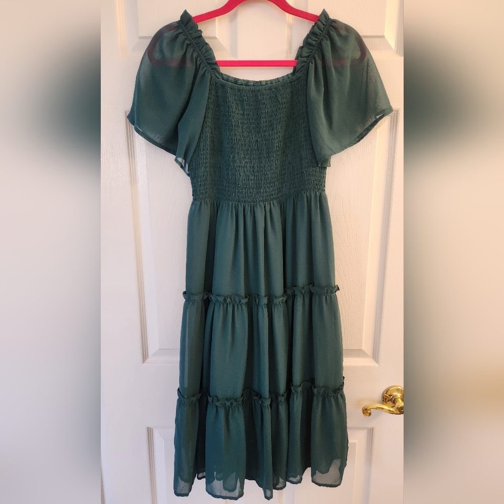 Smocked Square Neck Tiered Midi Dress - Picture 5 of 12